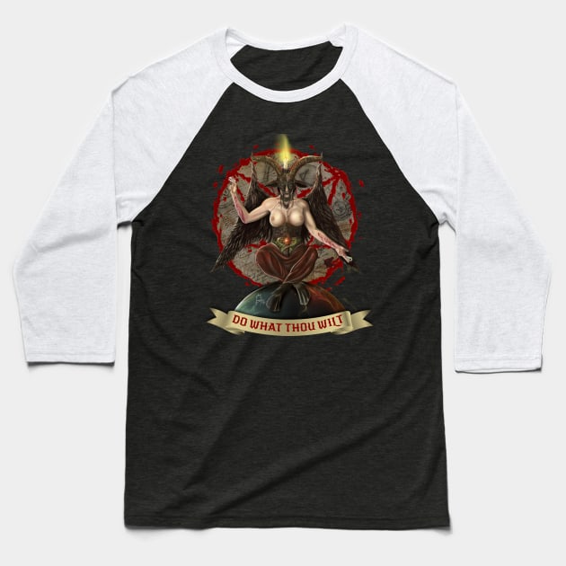 baphomet Baseball T-Shirt by sevencrow